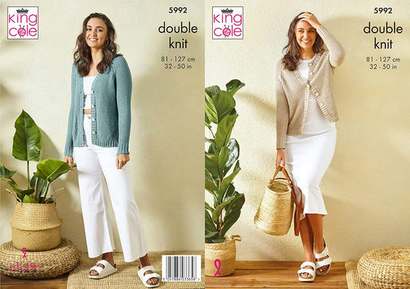 King Cole Pattern Raglan Cardigans Knitted in Linendale DK 5992