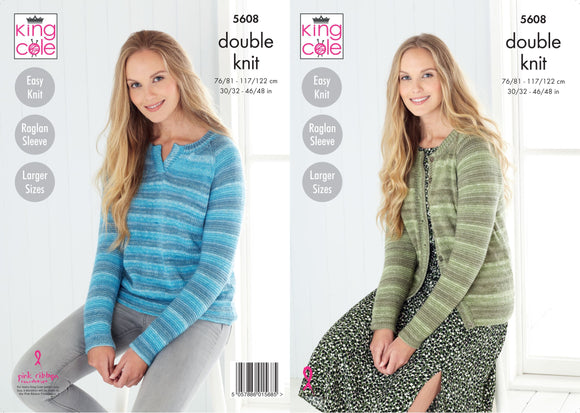 King Cole Knitting Pattern Womens Sweater & Cardigan - DK 5608