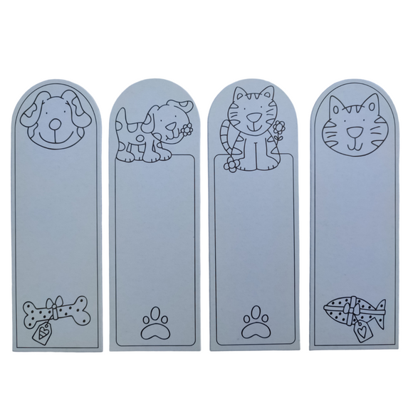 Bookmark Pack of 4 Kids Colour Your Own Bookmark Dogs + Cats