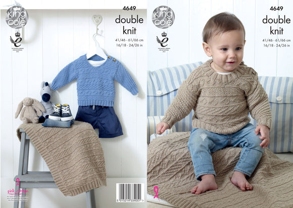 King Cole Knitting Pattern Sweaters and Blanket - Cherished DK