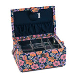 HobbyGift Sewing Box (M): Rectangle: Embroidered Lid: Garden Serenade