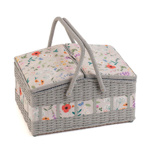 HobbyGift Sewing Box (L) - Twin-Lidded Wicker Hamper - Wildflowers