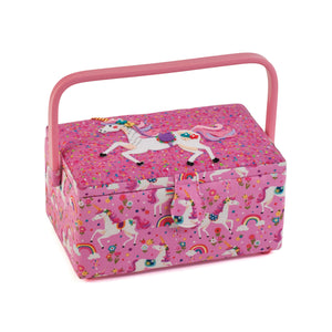 HobbyGift Sewing Box (M): Rectangle: Appliqué Lid: Magical Unicorn