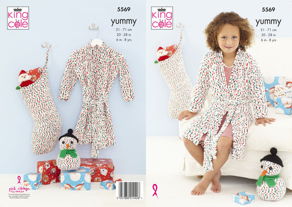 King Cole Knitting Pattern Kids Christmas Dressing Gown, Snowman & Stocking - Yummy Yarn 5569
