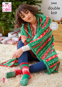 King Cole Knitting Pattern Blanket, Socks, Stocking and Hot Water Bottle Cover: Knitted in King Cole Fjord DK Festive - 5942