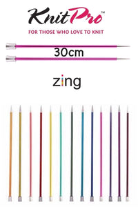 KnitPro Zing Straight / Single Point Knitting Needles - 30cm Length 