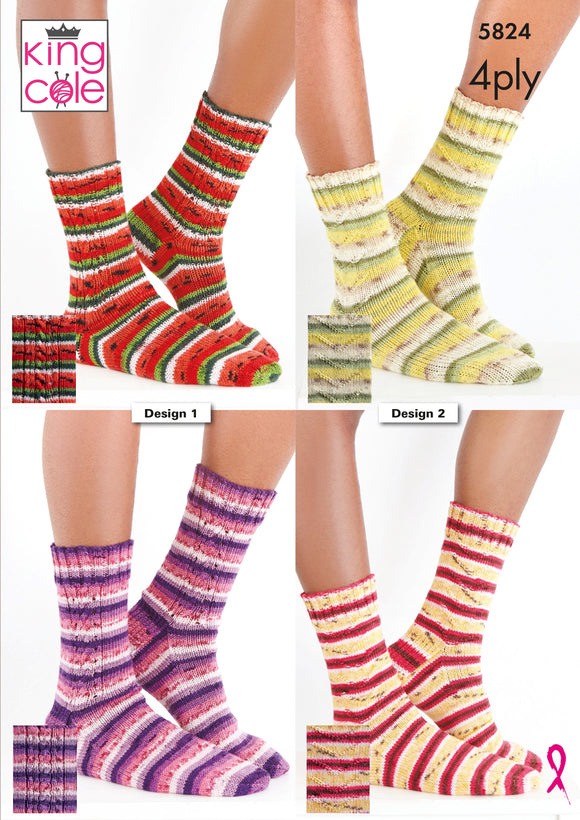King Cole Knitting Pattern Socks Knitted in Footsie 4ply - 5824