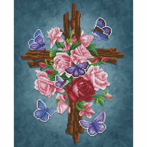 Diamond Dotz Kit Flower Cross - Craft Art Dotting Butterfly Rose