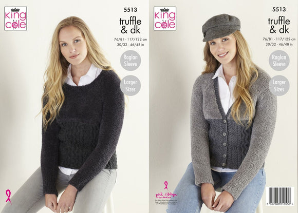 King Cole Knitting Pattern Sweater & Cardigan Truffle & DK 5513