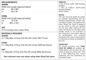 King Cole Knitting Pattern 5400 - Ladies Shawl, Cowl, Hat DK