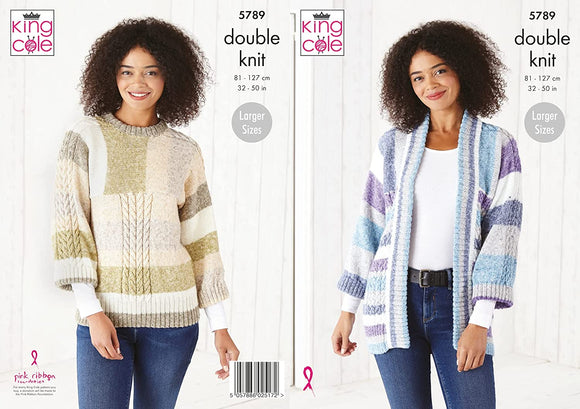 King Cole Knitting Pattern Double Knit Harvest DK - Cable Sweater & Jacket 5789