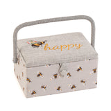 HobbyGift Sewing Box (M) - Embroidered Lid - Bees - Bee Happy