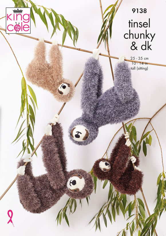 King Cole Knitting Pattern Cuddly Sloths - Tinsel Chunky & DK 9138