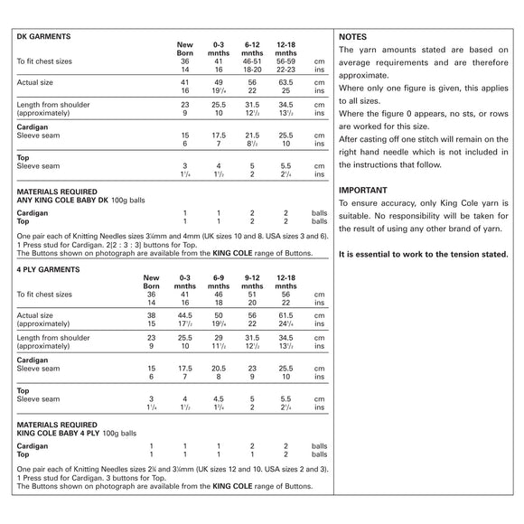 King Cole Pattern Cardigan and Top Knitted in Big Value 4Ply & Big Value DK 2962