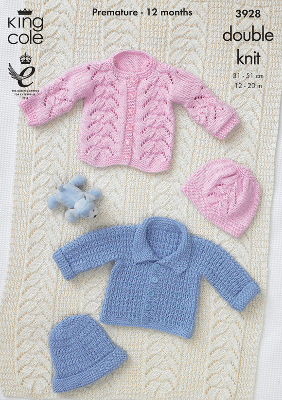 King Cole Knitting Pattern Jackets, Hats and Blanket Knitted with Cottonsoft DK - 3928