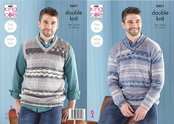 King Cole Knitting Pattern Mens Sweater & Tank Top - Double Knit 5651