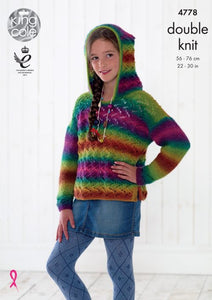 King Cole Knitting Pattern 4778 - Girls Hoodie & Sweater DK