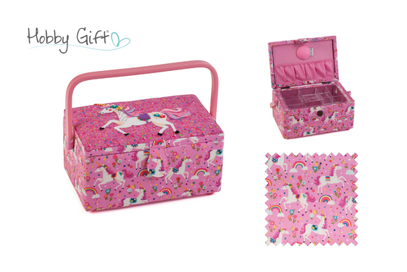 HobbyGift Sewing Box (M): Rectangle: Appliqué Lid: Magical Unicorn