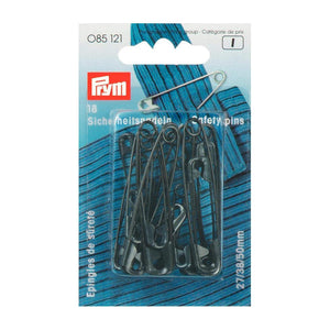 PRYM 18x Metal Safety Pins - Silver or Black - Sizes 27/38/50mm