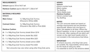 King Cole Crochet Pattern 9068 - Unicorn Rainbow Yummy