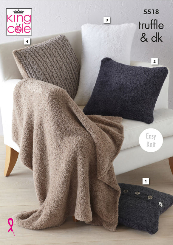 King Cole Knitting Pattern Cushions & Lap Blanket Truffle & dk 5518
