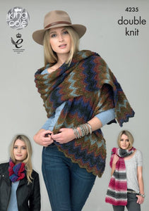 King Cole Knitting Pattern - 4235 Shawls & Snood Riot Chunky
