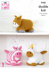 King Cole Knitting Pattern Toy Horse, Unicorn & Zebra - DK Yarn 9103