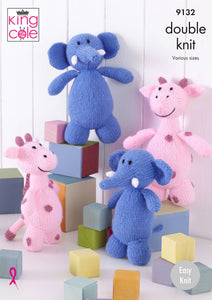 King Cole Knitting Pattern Toy Giraffes & Elephants - Baby Toys DK Yarn 9132