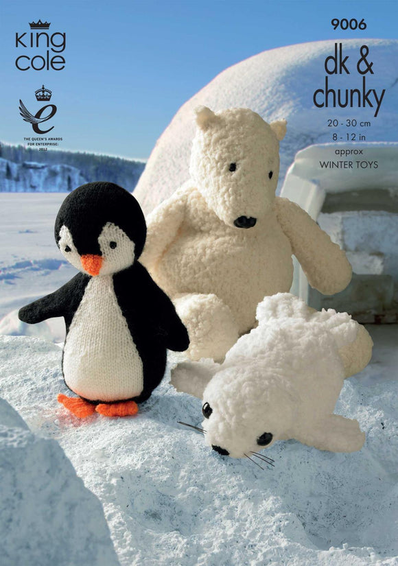 King Cole Knitting Pattern Toy Penguin, Polar Bear & Seal - DK & Chunky 9006