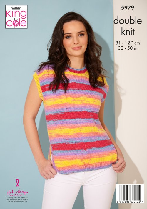 King Cole Pattern Waistcoat and Top: Knitted in King Cole Tropical Beaches DK 5979