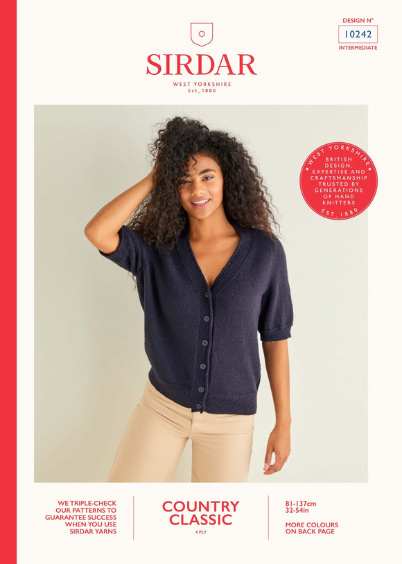 Sirdar V-Neck Short Sleeved Cardigan in Country Classic 4 Ply (leaflet) 10242