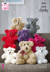 King Cole Crochet Pattern Teddy Bears - Super Chunky 9096