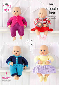King Cole Knitting Pattern Dolls Cardigan, Jacket, Skirts & Jumpers - Double Knit 5571