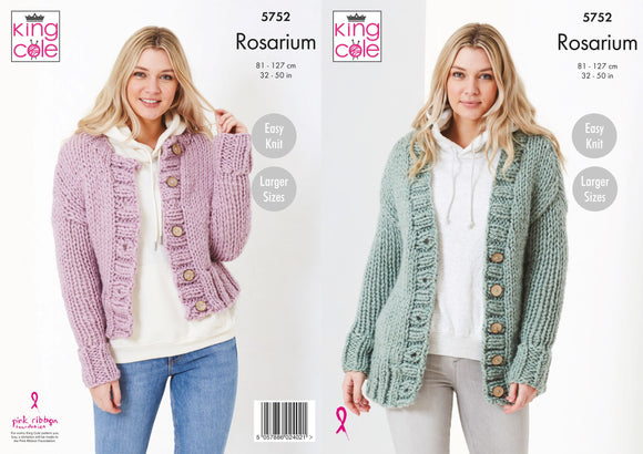 King Cole Knitting Pattern Ladies Round & V Neck Cardigans - Rosarium 5752