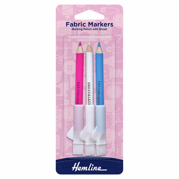 Hemline 3 Set Fabric Markers Chalk Pencil & Brush