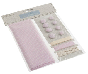 Trim Collection Cotton Craft Set - Pink Polka Dot Fabric Buttons Ribbon