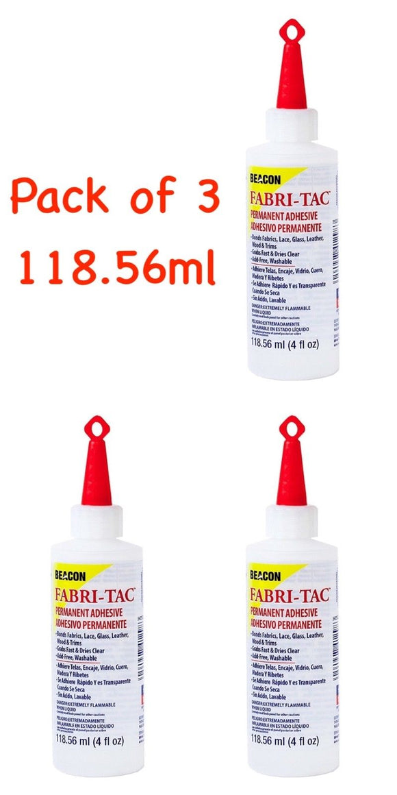3x Fabri-Tac Fabric Glue 118.56ml Bottles - Clear Adhesive