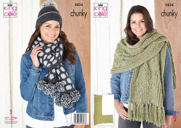 King Cole Knitting Pattern Apparel Accessories: Knitted in Big Value Poplar Chunky - 5834