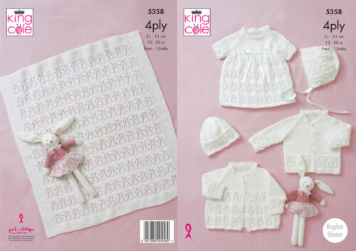 King Cole Knitting Pattern Comfort 4 Ply - Matinee Coat, Cardigan, Dress, Hat, Bonnet and Blanket 5358