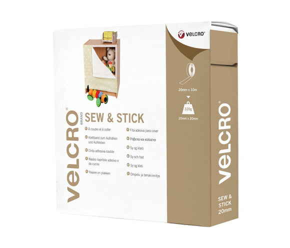 VELCRO® Brand Sew and Stick Hook & Loop Tape - Black - Box of 20mm x 10m
