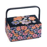 HobbyGift Sewing Box (M): Rectangle: Embroidered Lid: Garden Serenade