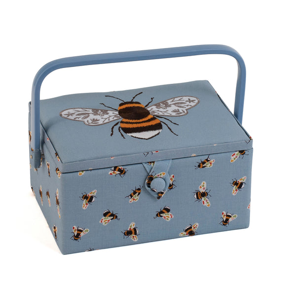 HobbyGift Sewing Box (M) - Embroidered Lid - Blue Bees