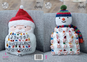 King Cole Knitting Pattern Christmas Snowman & Santa Advent Cushions - Chunky 4871