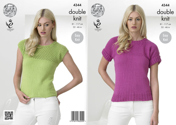 King Cole Knitting Pattern Tops Knitted with Cottonsoft DK - 4344