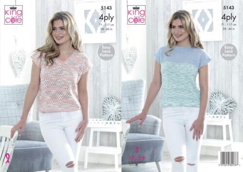King Cole Knitting Pattern Giza Cotton and Giza Cotton Sorbet 4ply - V-Neck and Wide Neck Tops 5143