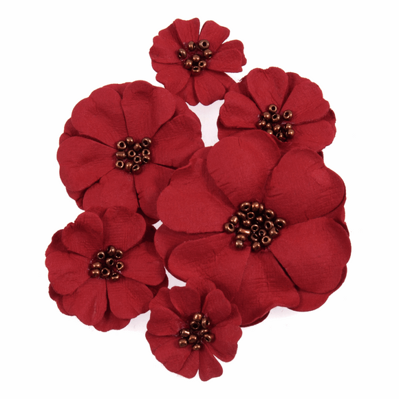 Craft Embellishments: Paper Flowers: Poppies: Assorted: 6 Pieces