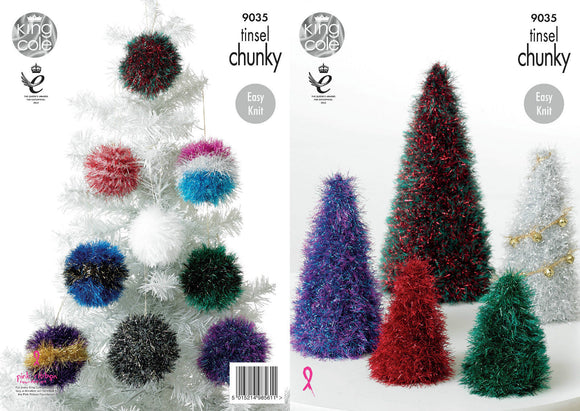 King Cole Knitting Patterns 9035 - Christmas Trees & Baubles Tinsel